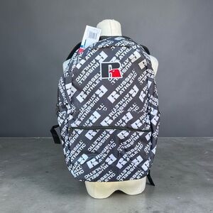 Russell Athletic Black & White Logo Pattern Backpack with Red Accent